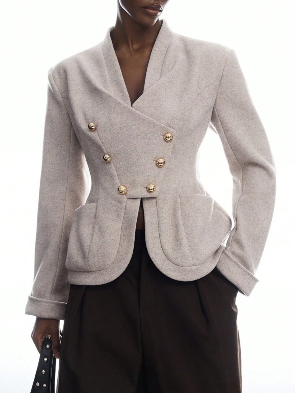 Apricot Elegant Women's Casual Double-Breasted Blazer